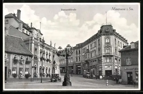 AK Meerane i. Sa., Blick in die Bismarckstrasse