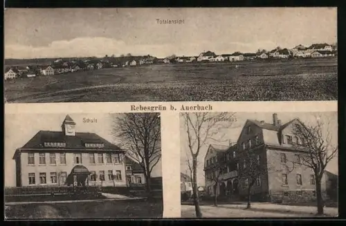 AK Rebesgrün b. Auerbach, Gemeindehaus, Schule, Totalansicht des Ortes