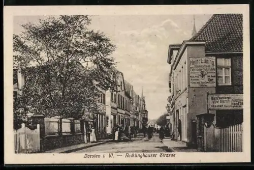 AK Dorsten i. Westf., Partie an der Recklinghauser Strasse mit Reparaturwerkstatt von Heinr. Lüning