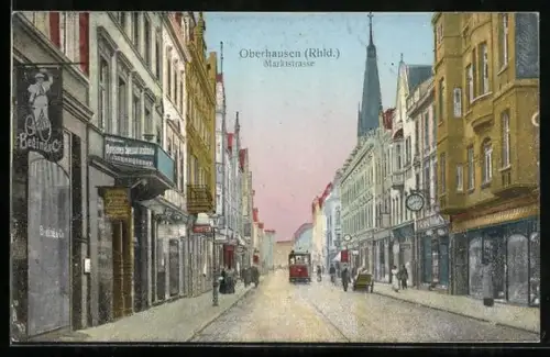 AK Oberhausen /Rhld., Blick in die Marktstrasse, Strassenbahn