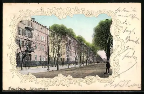 AK Augsburg, Blick in die Kaiserstrasse im Passepartout