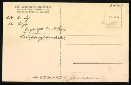 AK Eschwege, Gasthaus Leuchtbergsfelsenkeller, Inh. Emil Vogt