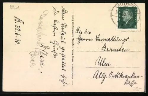 AK Batzenhofen, Kirche mit Sonnenhof, Ortspartie, Schulhaus und Handlung v. Lorenz Schmidbaur