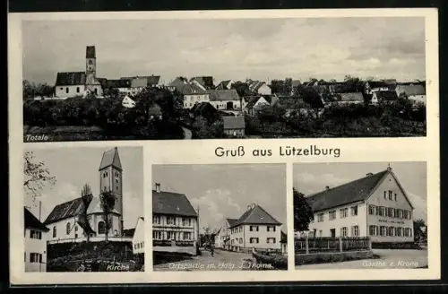 AK Lützelburg, Gasthaus Zur Krone, Totalansicht, Kirche, Ortspartie