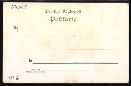 Lithographie Mügeln / Sachsen, Totalansicht, Ofen, Porzellan- u. Thronwarenfabrik, Amtsgericht, Bahnhof