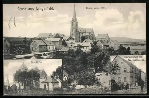 AK Langenfeld / Rheinland, Teilansicht mit Kirche, Alter Kirche und Gasthof von Ww. Langenfeld