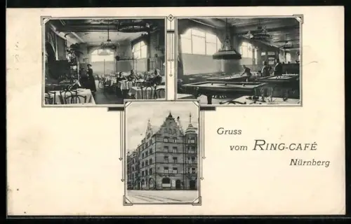 AK Nürnberg, Ring-Café mit Strassenansicht und Innenräumen