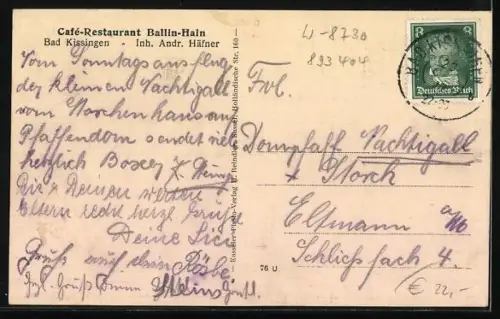 AK Bad Kissingen, Café-Restaurant Ballin-Hain, Inh. Andr. Häfner