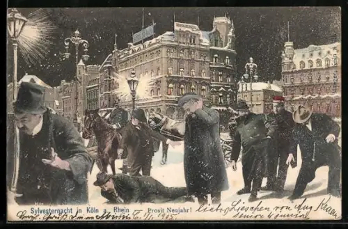 AK Köln a. Rh., Betrunkene auf der Strasse in der Sylvesternacht
