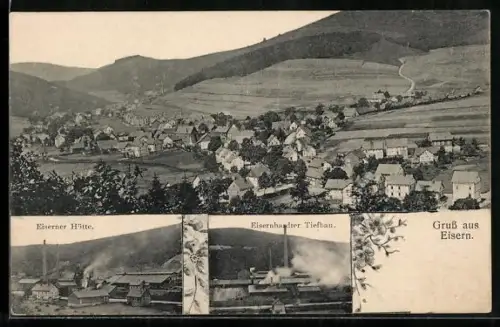 AK Eisern, Totalansicht, Eiserner Hütte und Eisernhardter Tiefbau