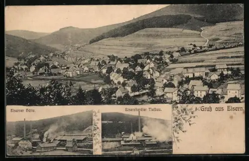 AK Eisern, Totalansicht des Ortes, Eiserner Hütte, Eisernhardter Tiefbau