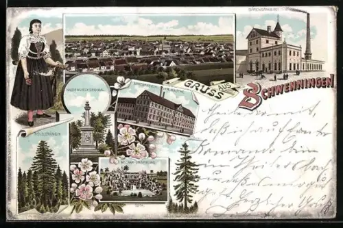 Lithographie Schwenningen / Villingen, Uhrenfabrik Fr. Mauthe, Bären-Brauerei