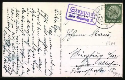 AK Steppach b. Augsburg, Gesamtansicht, Bismarckturm, Kirche und Kobelkreuz