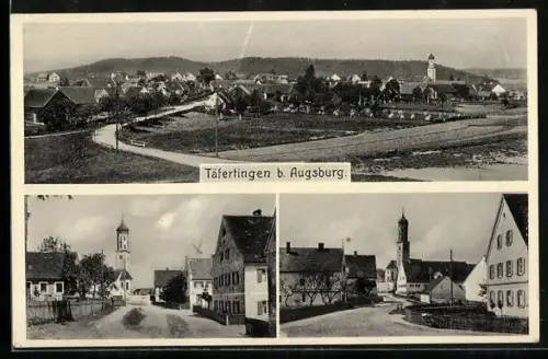 AK Täfertingen b. Augsburg, Gesamtansicht und Strassenpartien mit Kirche