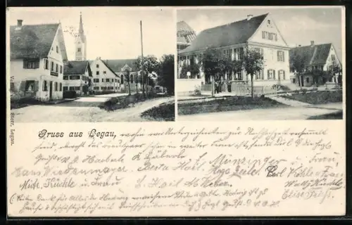 AK Legau, Teilansichten mit Kirche und Gasthaus