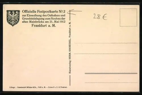 Steindruck-AK Frankfurt a. M., Panorama mit Kaiserdom St. Bartholomäus und Mainbrücke