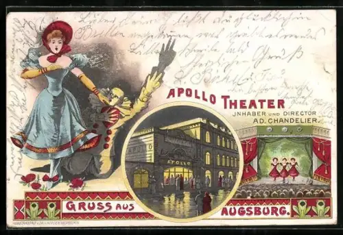 Lithographie Augsburg, Apollo Cafe & Theater von Ad. Chandelier