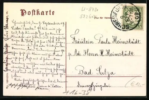 Grusskarten-AK Schweinfurt a. M., Schloss Mainberg mit Kirschen im Passepartout