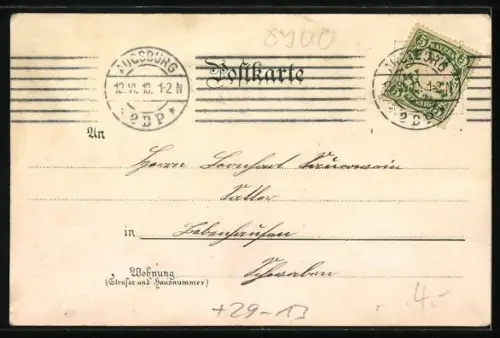 Winter-Lithographie Augsburg, Winterliches Theater bei Nacht