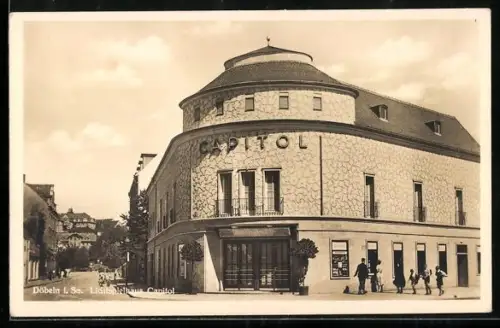 AK Döbeln i. Sa., Lichtspielhaus Capitol mit Strassenpartie