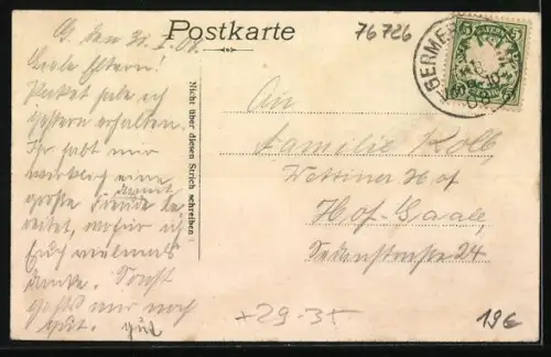 Passepartout-Lithographie Germersheim, Kloster und Kasernen, Strassenpartien und Kaserne Zoller, Kleeblatt-Passepartout