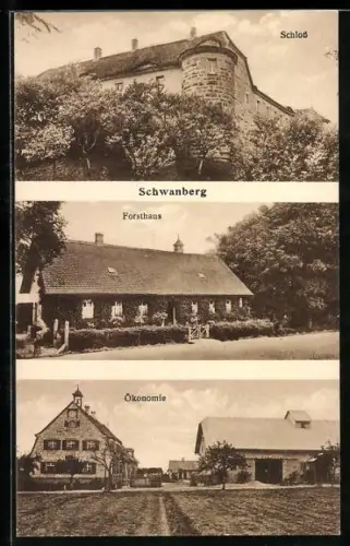 AK Schwanberg, Ortspartie mit Schloss, Forsthaus & Ökonomie