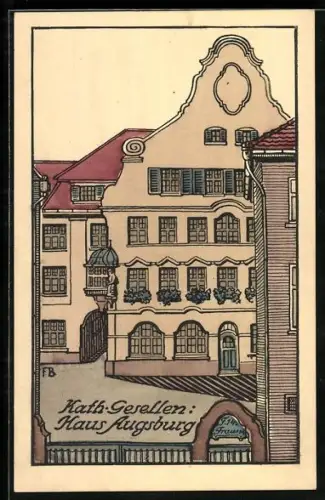 Steindruck-AK Augsburg, Katholisches Gesellenhaus