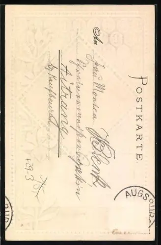 Lithographie Augsburg, Untere Maximilianstrasse, rote Blumen