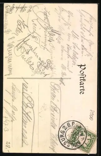 Künstler-AK Augsburg, St. Stephan, Absolvia 1910, Rathaus, Ritterhelm mit Studentenwappen, Passepartout