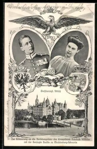 AK Verlobungsfeier des Kronprinzen Wilhelm von Preussen mit der Herzogin Cecilie zu Mecklenburg-Schwerin