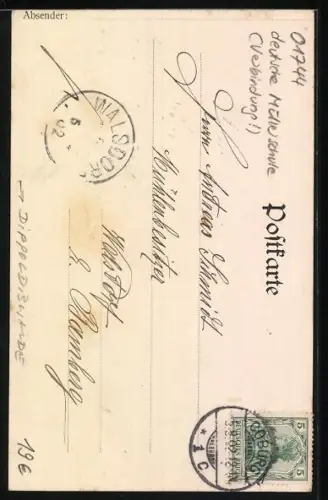 Lithographie Dippoldiswalde, A. H. Verband des Veiens Glück zu!, Müllerschule, Marktplatz, Student mit Fahne