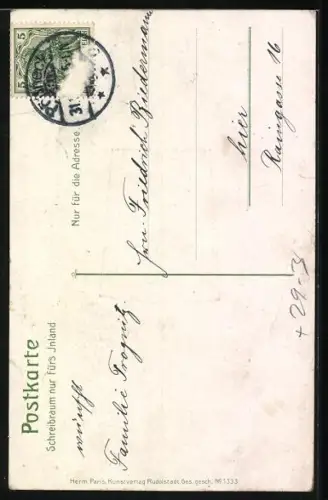 Passepartout-Lithographie Pössneck, Rathaus bei Mondschein im Winter, Glocke