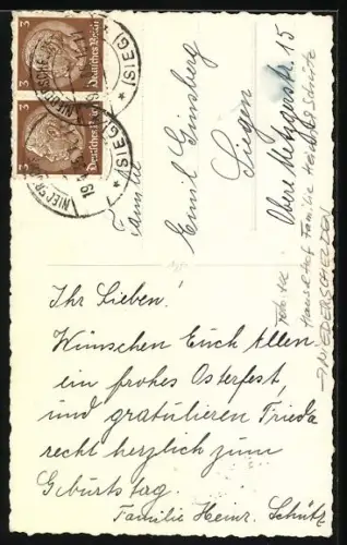 Foto-AK Niederschelden, Haus & Hof Familie Heinrich Schütz, Ostergruss