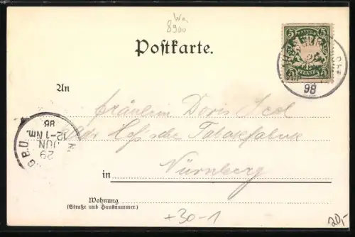 Lithographie Augsburg, Prinz Karl Kaserne, Königlich Bayerische 3. Infanterie-Regiment Prinz Karl von Bayern