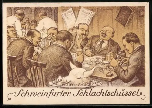 AK Schweinfurt, Gasthaus Schweinfurter Schlachtschüssel, Innenansicht