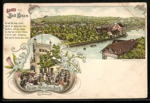 Lithographie Bad Kösen, Gasthaus Kaiser-Wilhelms-Burg, Teilansicht