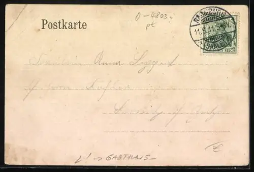 Lithographie Bad Kösen, Gasthaus Kaiser-Wilhelms-Burg, Teilansicht