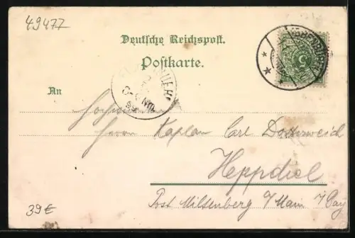 Lithographie Ibbenbüren, Hotel Quaritsch, Garten, Bahnhof