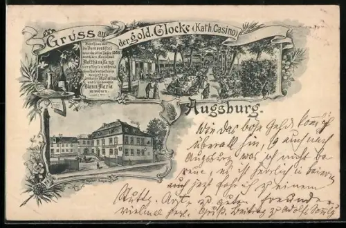 Lithographie Augsburg, Gasthaus zur gold. Glocke, Garten