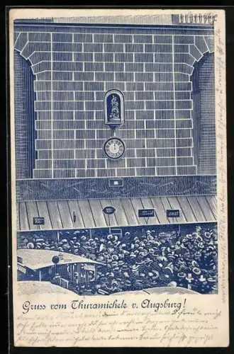 Lithographie Augsburg, Partie vor dem Figurenspiel Thuramichele