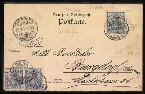 Lithographie Mittel-Oderwitz, Gasthof zum Kretscham mit Strassse und Ortsblick