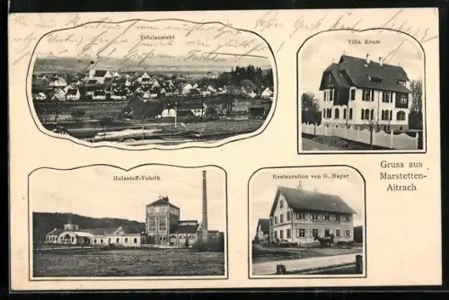 AK Marstetten-Aitrach, Holzstoff-Fabrik, Gasthaus G. Mayer, Villa Krum, Totalansicht