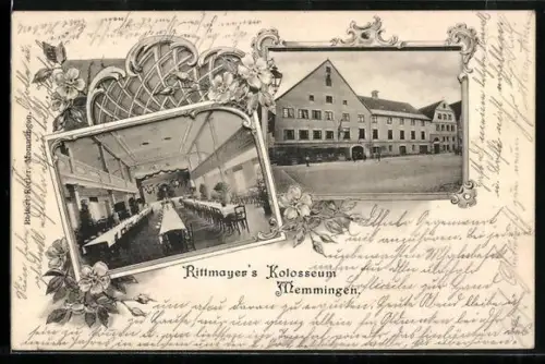 AK Memmingen, Gaststätte Rittmayers Kolosseum mit Saal, Ornament-Rahmen