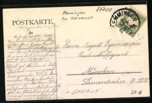 AK Memmingen, Gaststätte Rittmayers Kolosseum mit Saal, Ornament-Rahmen