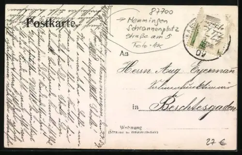 Foto-AK Memmingen, Strasse am Schrannenplatz mit Festzug und Gasthaus Wirtschaft zum Mohren aus der Vogelschau