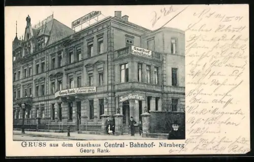 AK Nürnberg, Gasthaus Central-Bahnhof Georg Rank mit Garteneingang
