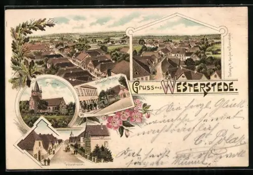 Lithographie Westerstede, Secundär-Bahn, Peterstrasse, Teilansichten
