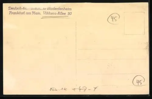 Foto-AK Frankfurt-Westend, Deutsch-Ausländisches Studentenheim Viktoria-Allee 20