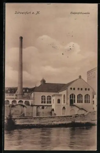 AK Schweinfurt a. M., Elektrizitätswerke, Ansicht vom Wasser aus