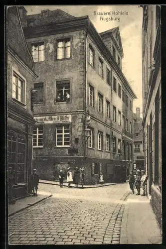 AK Augsburg, Gasthof Brauerei Kohleis Albrecht Pfeiffer mit Strasse u. Kindergruppe